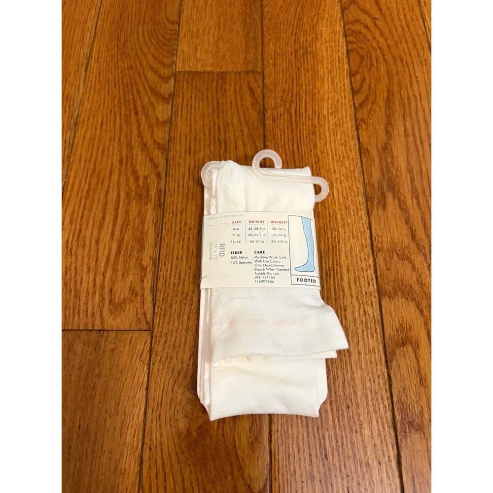 Cat & Jack Girls Footed Tights Cream Off-White Size 12-14 Opaque Nylon Spandex